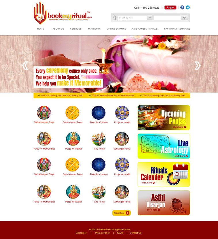 BookMyRitual Home Page Design