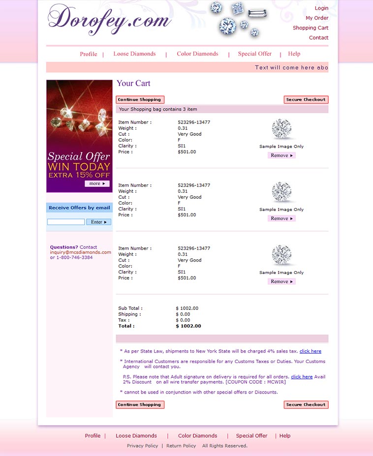 Dorofey Shopping Cart Page