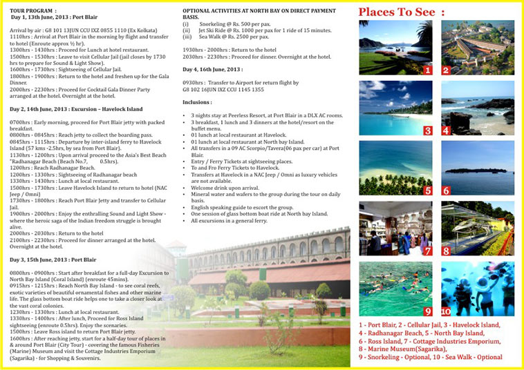 Port Blair tour Brochure artwork back design