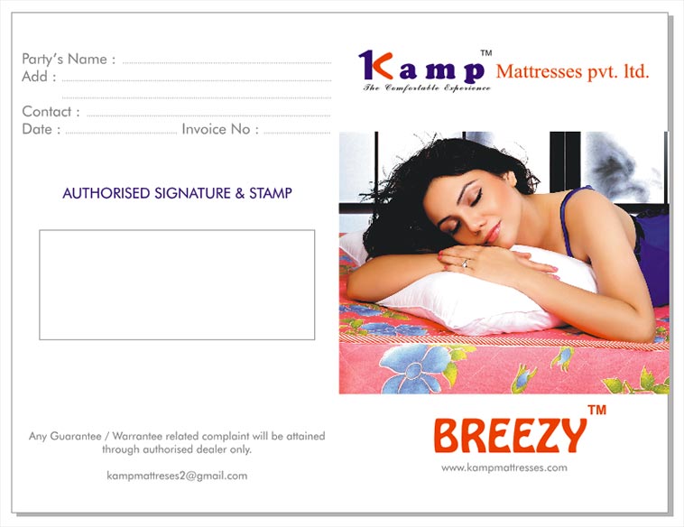 Kamp Matressess Warantee Card Outside