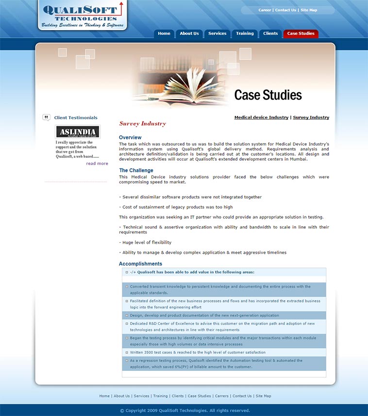 Qualisoft Technologies Internal Page Layout
